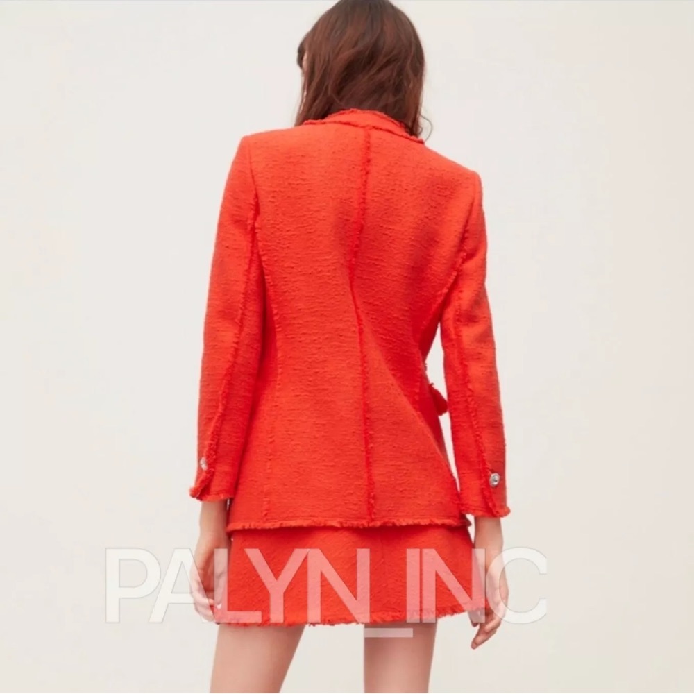 Zara Tweed Weave Jeweled Buttons Blazer Jacket Orange Size XS NEW - Picture 15 of 15